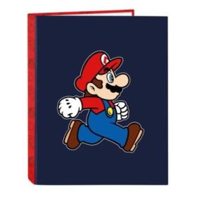 Safta Super Mario Trick Carpeta de 4 Anillas de 25mm - Formato Folio - Tapas Duras Forradas - 26.5x33x4cm - Color Rojo