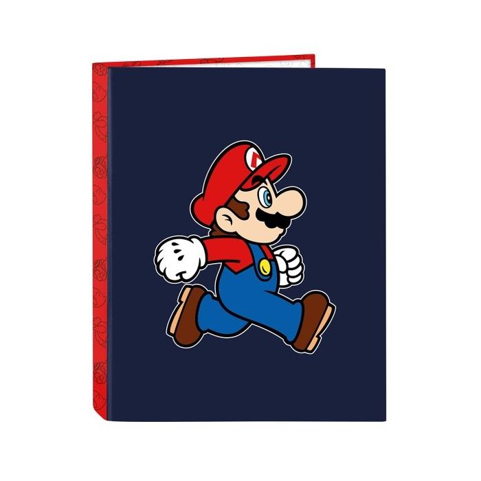 Safta Super Mario Trick Carpeta de 4 Anillas de 25mm - Formato Folio - Tapas Duras Forradas - 26.5x33x4cm - Color Rojo