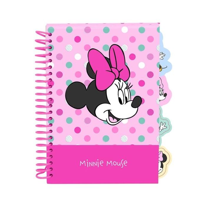 Safta Minnie Mouse Minty Bloc de Notas - Formato A5 - 80 Hojas de 80 g/m2 - Espiral - Tapas Duras - 4 Separadores Interiores - 1