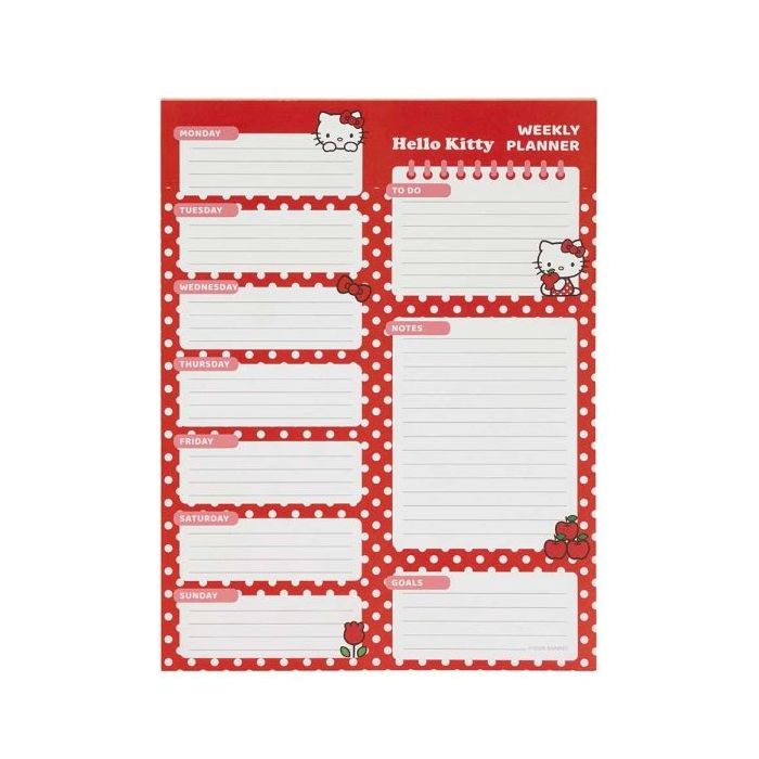 Safta Hello Kitty Planificador Semanal - 50 Paginas - 100 g/m2 - 19x25.5cm - Color Rojo y Blanco