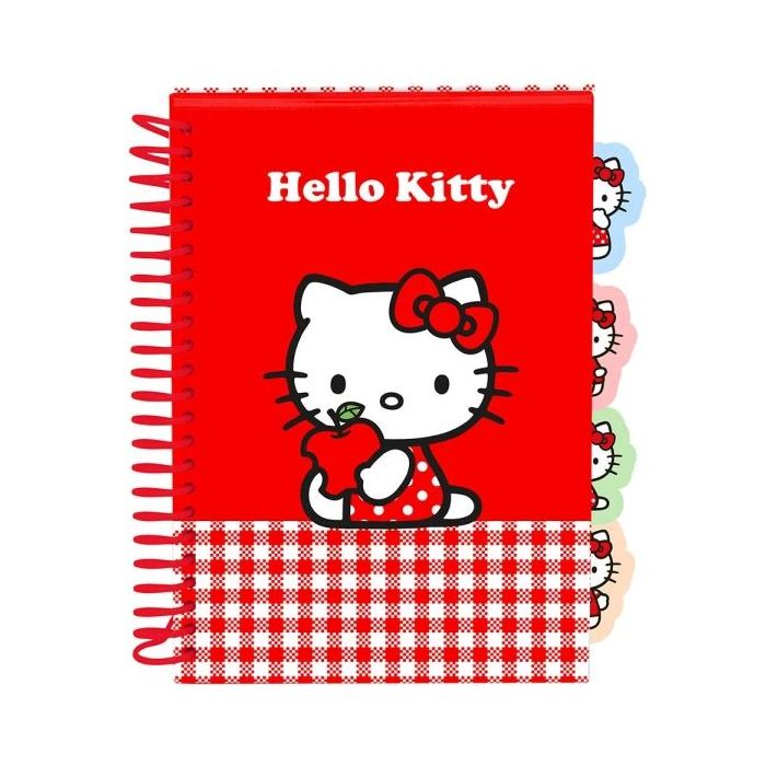 Safta Hello Kitty Bloc de Notas - Formato A5 - 80 Hojas de 80 g/m2 - Espiral - Tapas Duras - 4 Separadores Interiores - 14.8x2.1