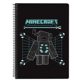 Safta Minecraft Screen Libreta con Espiral - Formato Cuarto - 80 Hojas de 80g/m2 - Cuadricula 4x4mm - Tapas Duras Glasofonadas -