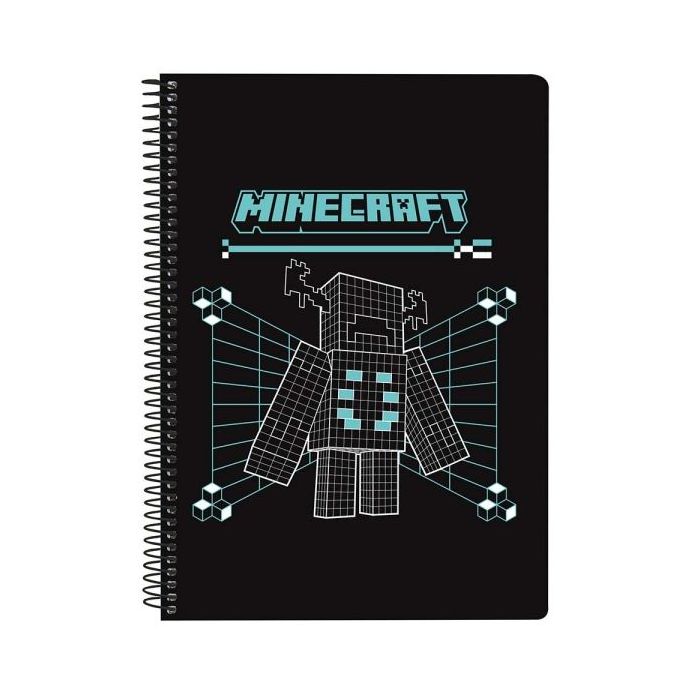 Safta Minecraft Screen Libreta con Espiral - Formato Cuarto - 80 Hojas de 80g/m2 - Cuadricula 4x4mm - Tapas Duras Glasofonadas -