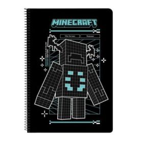 Safta Minecraft Screen Libreta con Espiral - Formato Folio - 80 Hojas de 80g/m2 - Cuadricula 4x4mm - Tapas Duras Glasofonadas -