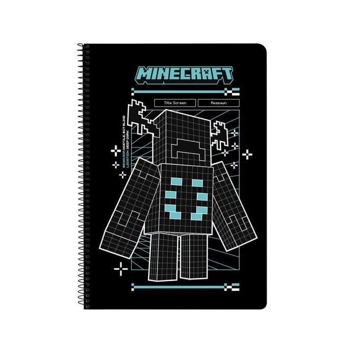 Safta Minecraft Screen Libreta con Espiral - Formato Folio - 80 Hojas de 80g/m2 - Cuadricula 4x4mm - Tapas Duras Glasofonadas -