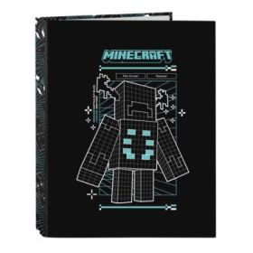 Safta Minecraft Screen Carpeta de 4 Anillas de 25mm - Formato Folio - Tapas Duras Forradas - 26.5x33x4cm - Color Negro