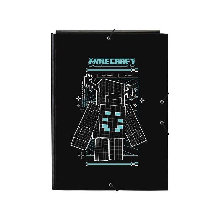 Safta Minecraft Screen Carpeta de 3 Solapas - Formato Folio - Cierre con Gomas Elasticas - Tapas Duras Forradas - 26x33.5x2.5cm