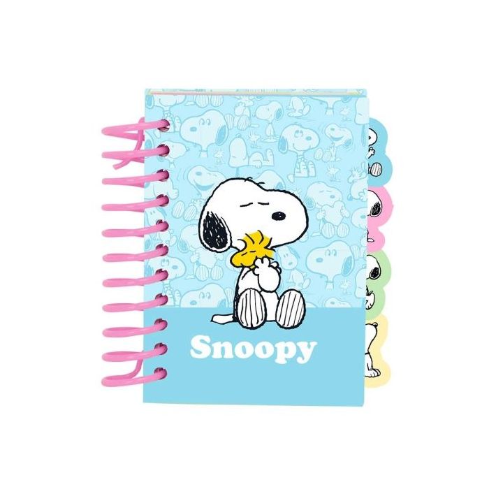 Safta Snoopy Bloc de Notas - Formato A7 - 80 Hojas de 80 g/m2 - Espiral - Tapas Duras - 4 Separadores Interiores - 7.4x10.5cm -
