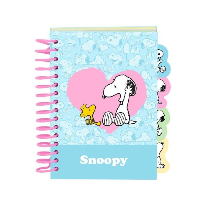 Safta Snoopy Bloc de Notas - Formato A6 - 80 Hojas de 80 g/m2 - Espiral - Tapas Duras - 4 Separadores Interiores - 10.5x14.8cm -