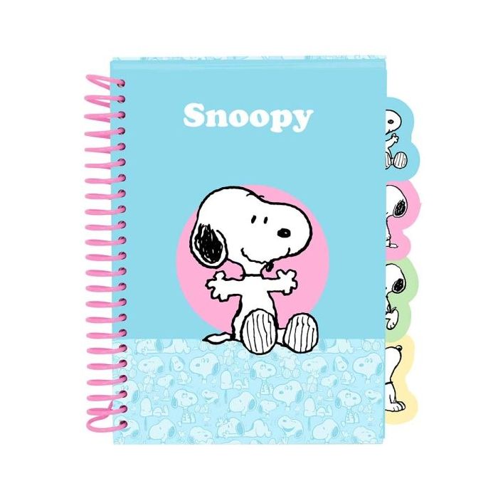 Safta Snoopy Bloc de Notas - Formato A5 - 80 Hojas de 80 g/m2 - Espiral - Tapas Duras - 4 Separadores Interiores - 14.8x2.1cm -