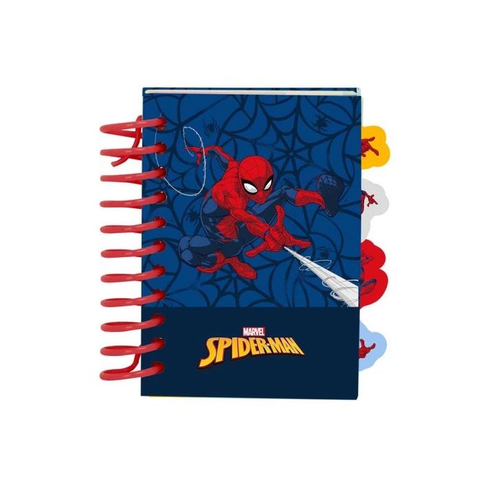 Safta Spider-Man Bloc de Notas - Formato A7 - 80 Hojas de 80 g/m2 - Espiral - Tapas Duras - 4 Separadores Interiores - 7.4x10.5c