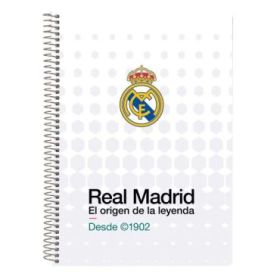 Safta Real Madrid Equipacion 26/27 Libreta con Espiral - Formato Cuarto - 80 Hojas de 80g/m2 - Cuadricula 4x4mm - Tapas Duras Gl
