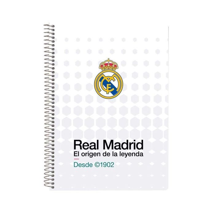 Safta Real Madrid Equipacion 26/27 Libreta con Espiral - Formato Cuarto - 80 Hojas de 80g/m2 - Cuadricula 4x4mm - Tapas Duras Gl