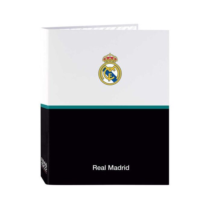 Safta Real Madrid Equipacion 26/27 Carpeta de 4 Anillas de 25mm - Formato Folio - Tapas Duras Forradas - 26.5x33x4cm - Color Bla