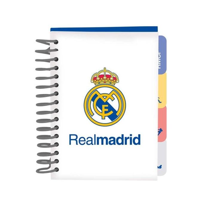Safta Real Madrid Equipacion 26/27 Bloc de Notas - Formato A6 - 80 Hojas de 80 g/m2 - Espiral - Tapas Duras - 4 Separadores Inte