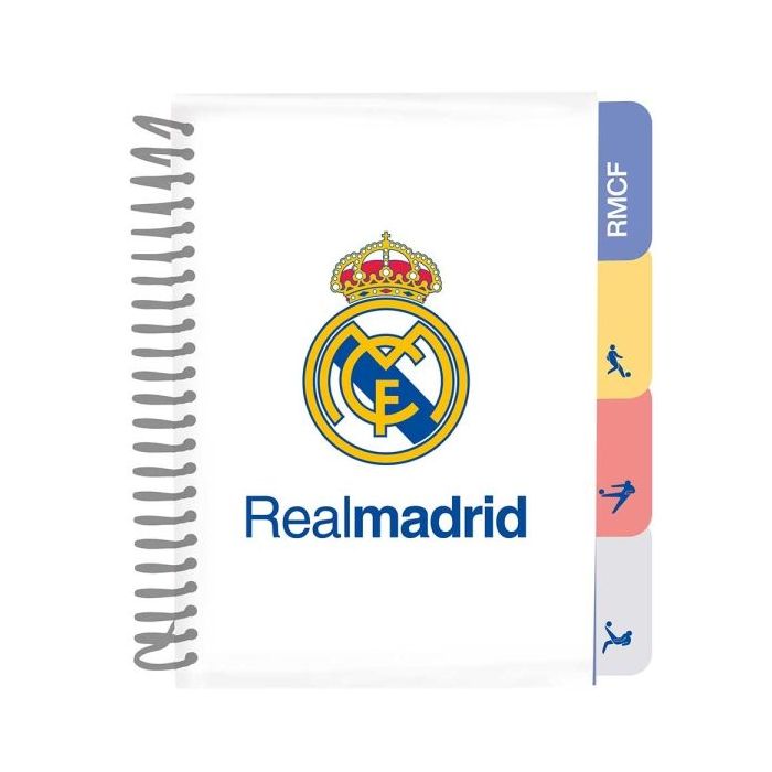 Safta Real Madrid Equipacion 26/27 Bloc de Notas - Formato A5 - 80 Hojas de 80 g/m2 - Espiral - Tapas Duras - 4 Separadores Inte
