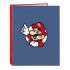 Safta Super Mario Carpeta de 4 Anillas de 25mm - Formato Folio - Tapas Duras Forradas - 26.5x33x4cm - Color Rojo y Azul