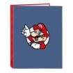 Safta Super Mario Carpeta de 4 Anillas de 25mm - Formato Folio - Tapas Duras Forradas - 26.5x33x4cm - Color Rojo y Azul