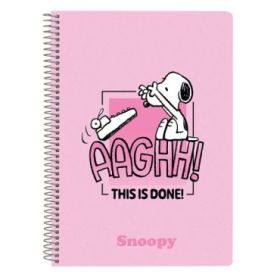 Safta Snoopy Libreta con Espiral - Formato Cuarto - 80 Hojas de 80g/m2 - Cuadricula 4x4mm - Tapas Duras Glasofonadas - 15.5x22x1