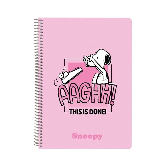 Safta Snoopy Libreta con Espiral - Formato Cuarto - 80 Hojas de 80g/m2 - Cuadricula 4x4mm - Tapas Duras Glasofonadas - 15.5x22x1