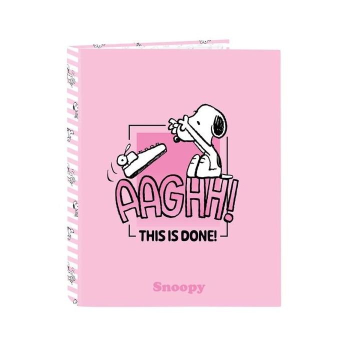Safta Snoopy Carpeta de 4 Anillas de 25mm - Formato Folio - Tapas Duras Forradas - 26.5x33x4cm - Color Rosa