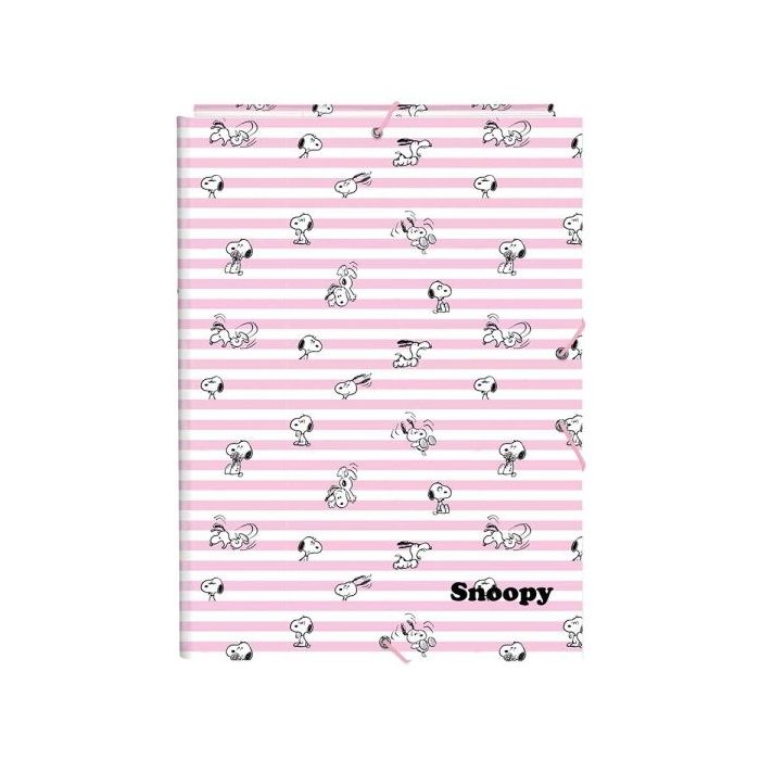 Safta Snoopy Carpeta de 3 Solapas - Formato Folio - Cierre con Gomas Elasticas - Tapas Duras Forradas - 26x33.5x2.5cm - Color Ro