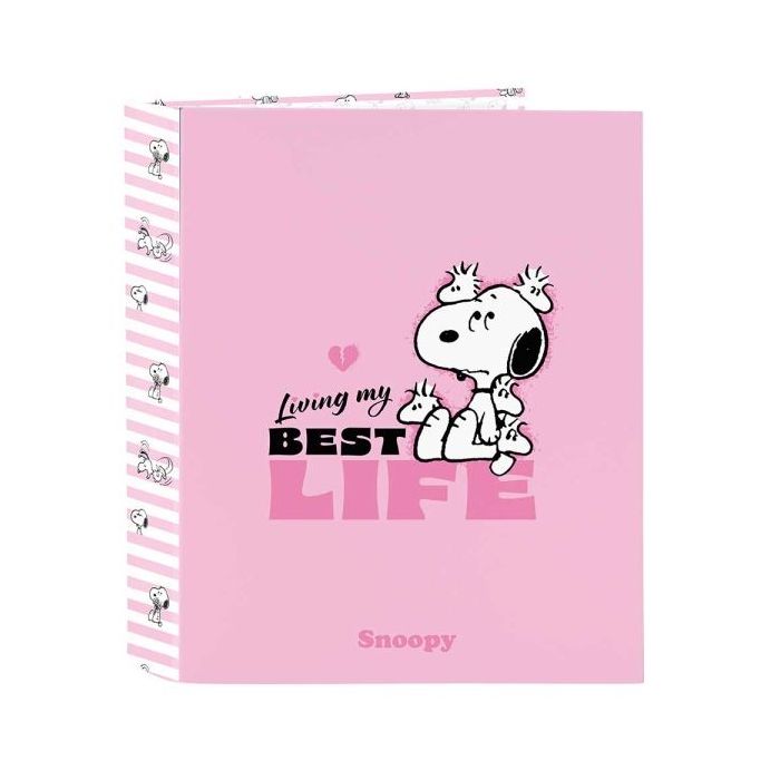 Safta Snoopy Carpeta de 4 Anillas de 40mm - Formato Folio - Tapas Duras Forradas - Lomo Ancho - 27x33x6cm - Color Rosa