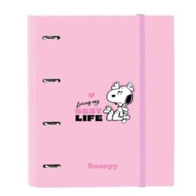 Safta Snoopy Carpeta de 4 Anillas de 35mm - Recambio de 100 Hojas A4 - Cuadricula de 5x5mm - 80g/m2 - Separadores Internos - Gom