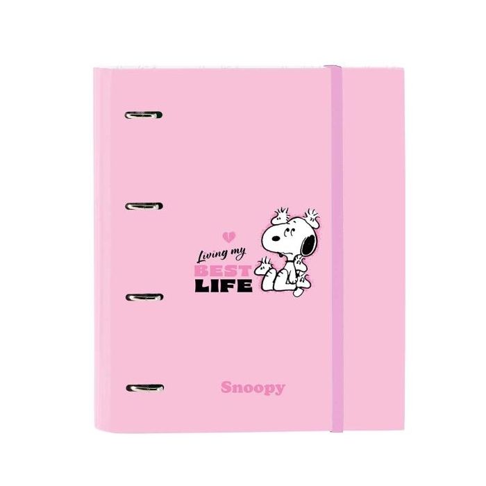 Safta Snoopy Carpeta de 4 Anillas de 35mm - Recambio de 100 Hojas A4 - Cuadricula de 5x5mm - 80g/m2 - Separadores Internos - Gom
