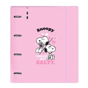 Safta Snoopy Carpeta de 4 Anillas de 35mm - Recambio de 100 Hojas A4 - Cuadricula de 5x5mm - 90g/m2 - Solapa Portadocumentos - G