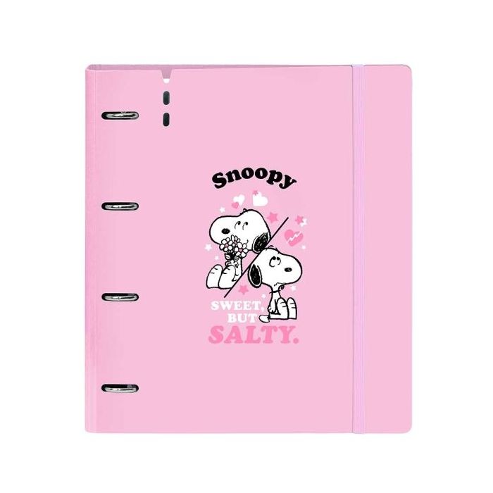 Safta Snoopy Carpeta de 4 Anillas de 35mm - Recambio de 100 Hojas A4 - Cuadricula de 5x5mm - 90g/m2 - Solapa Portadocumentos - G