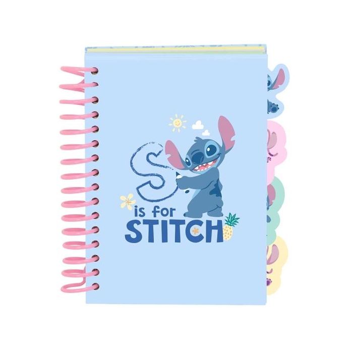 Safta Stitch Bloc de Notas - Formato A6 - 80 Hojas de 80 g/m2 - Espiral - Tapas Duras - 4 Separadores Interiores - 10.5x14.8cm -