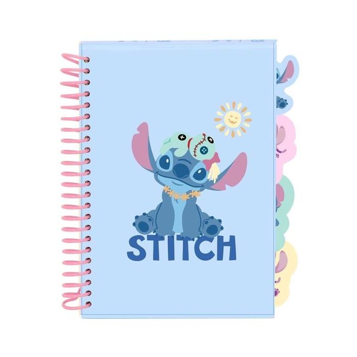 Safta Stitch Bloc de Notas - Formato A5 - 80 Hojas de 80 g/m2 - Espiral - Tapas Duras - 4 Separadores Interiores - 14.8x2.1cm -
