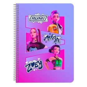 Safta K-Pop Demon Hunters Libreta con Espiral - Formato Cuarto - 80 Hojas de 80g/m2 - Cuadricula 4x4mm - Tapas Duras Glasofonada
