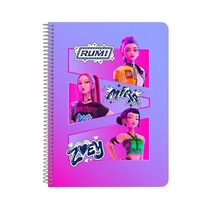 Safta K-Pop Demon Hunters Libreta con Espiral - Formato Cuarto - 80 Hojas de 80g/m2 - Cuadricula 4x4mm - Tapas Duras Glasofonada