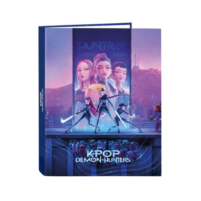 Safta K-Pop Demon Hunters Carpeta de 4 Anillas de 25mm - Formato Folio - Tapas Duras Forradas - 26.5x33x4cm - Multicolor