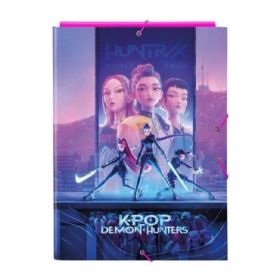 Safta K-Pop Demon Hunters Carpeta de 3 Solapas - Formato Folio - Cierre con Gomas Elasticas - Tapas Duras Forradas - 26x33.5x2.5