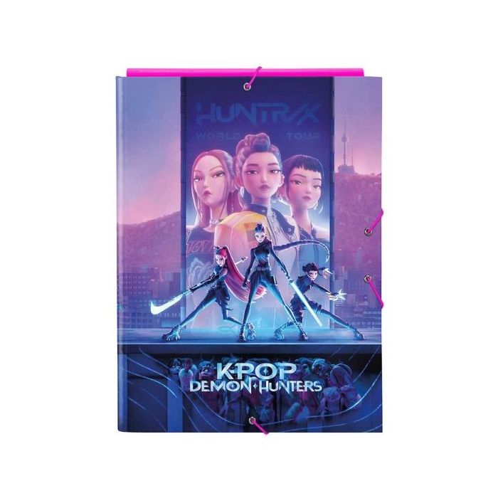 Safta K-Pop Demon Hunters Carpeta de 3 Solapas - Formato Folio - Cierre con Gomas Elasticas - Tapas Duras Forradas - 26x33.5x2.5