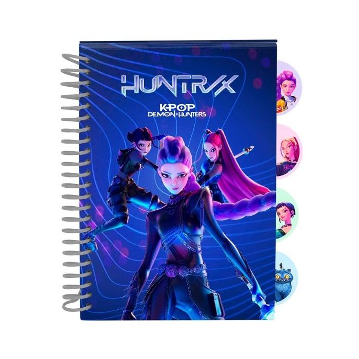 Safta K-Pop Demon Hunters Bloc de Notas - Formato A5 - 80 Hojas de 80 g/m2 - Espiral - Tapas Duras - 4 Separadores Interiores -