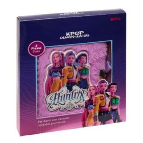 Safta K-Pop Demon Hunters Pack de Diario y Boligrafo de 10 Colores - Candado - Tapa con Pelo - Hojas Decoradas - Color Rosa