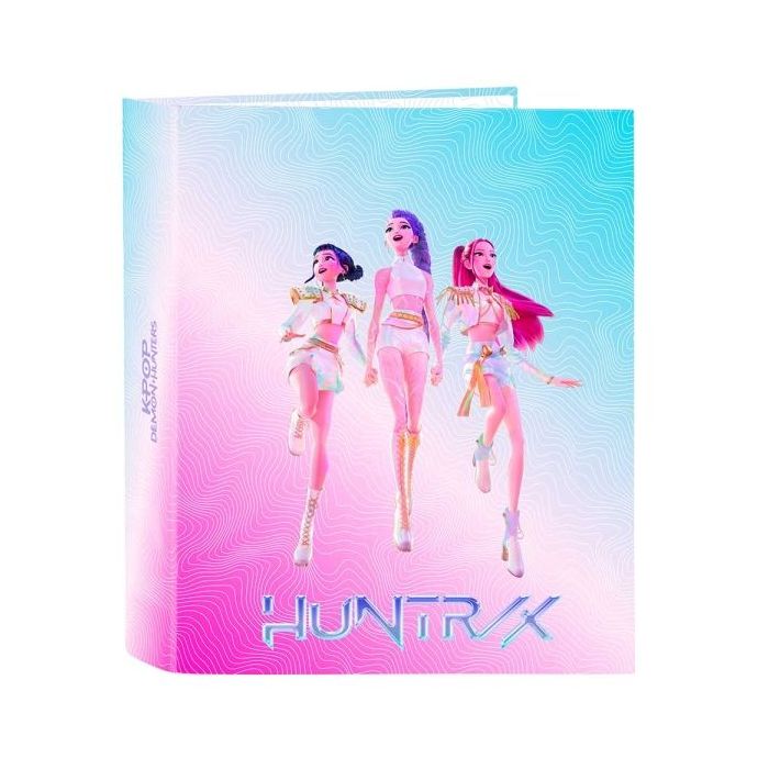 Safta K-Pop Demon Hunters Carpeta de 4 Anillas de 40mm - Formato Folio - Tapas Duras Forradas - Lomo Ancho - 27x33x6cm - Multico