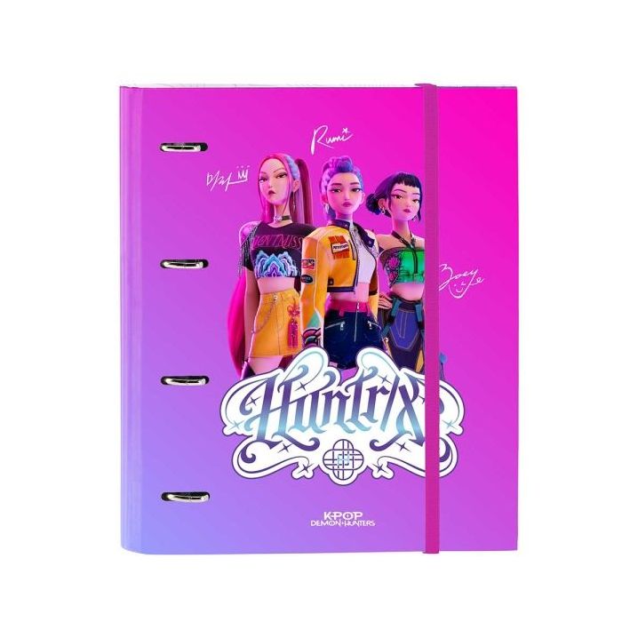 Safta K-Pop Demon Hunters Carpeta de 4 Anillas de 35mm - Recambio de 100 Hojas A4 - Cuadricula de 5x5mm - 80g/m2 - Separadores I