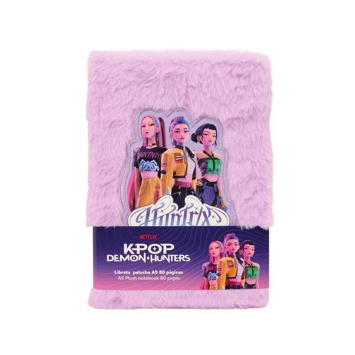 Safta K-Pop Demon Hunters Energy Bloc de Notas - Formato A5 - Tapas de Peluche - 80 Paginas - 21x14.8cm - Color Lavanda