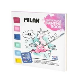 Milan Flowicorn Cuaderno para Colorear con Acuarelas y Pincel - Tematica Unicornios, Flores y Corazones - 16 Paginas con Dibujos