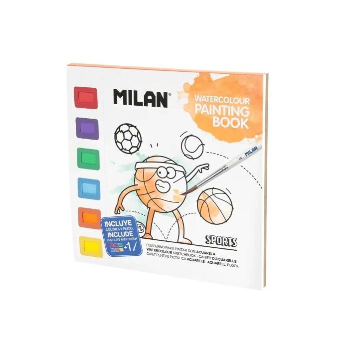 Milan Sport Cuaderno para Colorear con Acuarelas y Pincel - Tematica Deportes - 16 Paginas con Dibujos