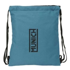 Safta Munich Saco Plano - Cierre con Cordones - Bolsillo Interior con Cremallera - 35x40x1cm - Color Negro y Azul