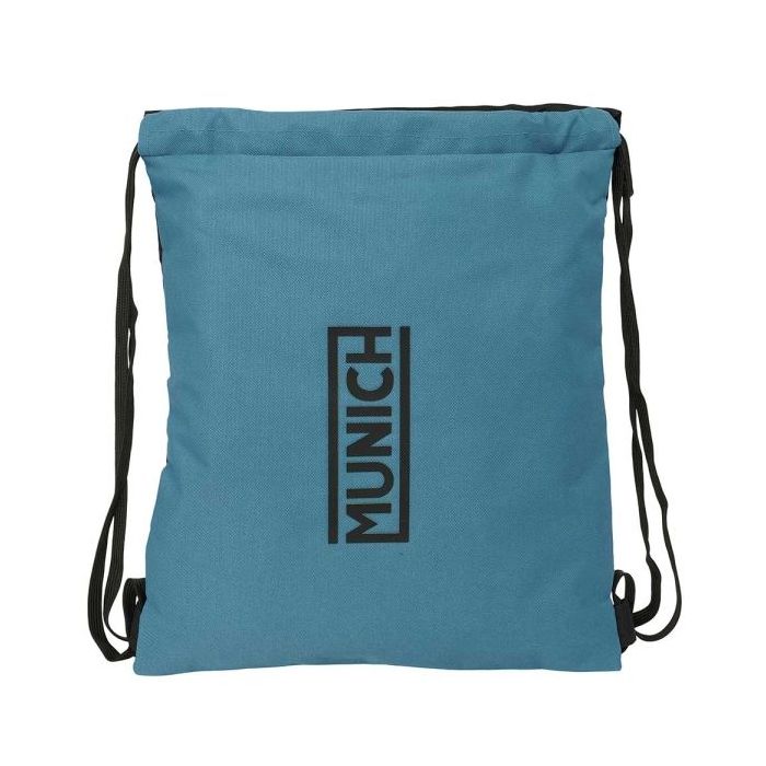 Safta Munich Saco Plano - Cierre con Cordones - Bolsillo Interior con Cremallera - 35x40x1cm - Color Negro y Azul
