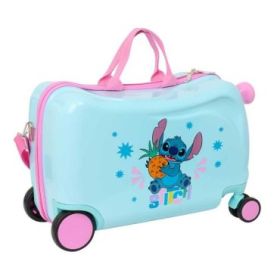 Safta Stitch Bright Maleta Trolley Infantil - Reposapies - Bandolera Ajustable - Asas de Mano - Tiradores con Ranura para Candad