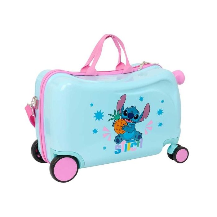 Safta Stitch Bright Maleta Trolley Infantil - Reposapies - Bandolera Ajustable - Asas de Mano - Tiradores con Ranura para Candad
