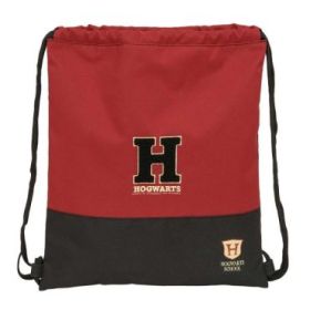 Safta Harry Potter Hogwarts Saco Plano - Cierre con Cordones - Bolsillo Interior con Cremallera - 35x40x1cm - Color Negro y Rojo